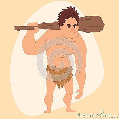 Caveman primitive stone age cartoon man neanderthal human character evolution vector illustration. Vector Illustration