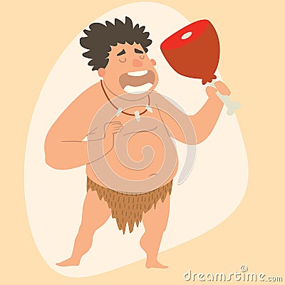Caveman primitive stone age man cartoon neanderthal human character evolution vector illustration. Vector Illustration