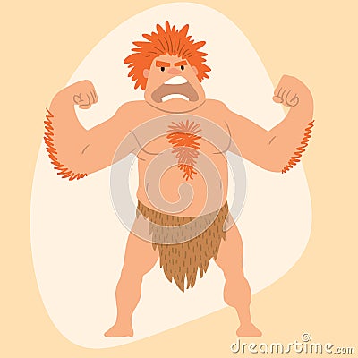 Caveman primitive stone age man cartoon neanderthal human character evolution vector illustration. Vector Illustration