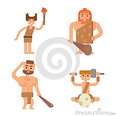 Caveman primitive stone age people Vector Illustration