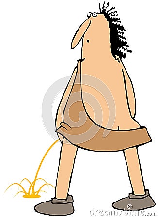 Caveman relieving himself Cartoon Illustration