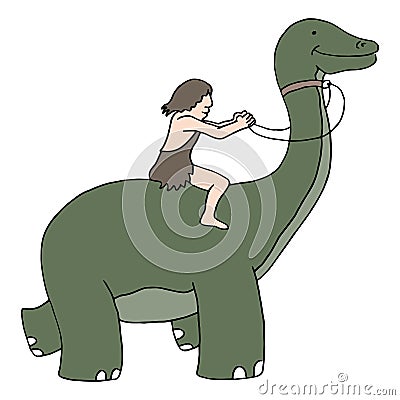Caveman Riding Dinosaur Vector Illustration