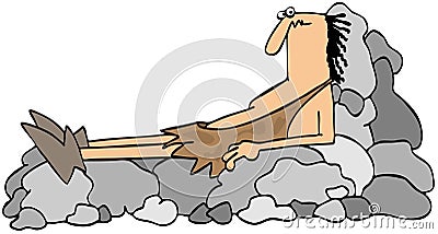 Caveman on a rock recliner Cartoon Illustration