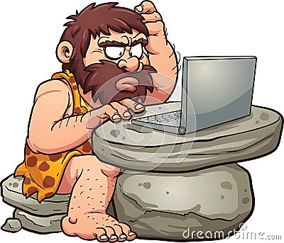 Caveman using laptop Vector Illustration