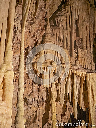 Caves of Diros or The Alepotrypa Cave is an archaeological site in the Mani region of the Peloponnese peninsula, Greece. Stock Photo