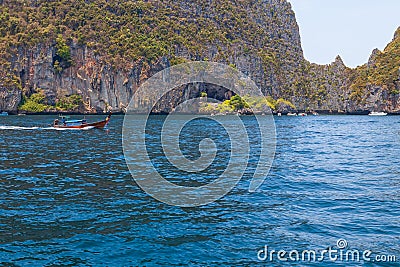 Caves on the island of Phi Phi Le in the Andaman Sea with where pirates hid treasures. Travel and excursions in Thailand Phuket Stock Photo