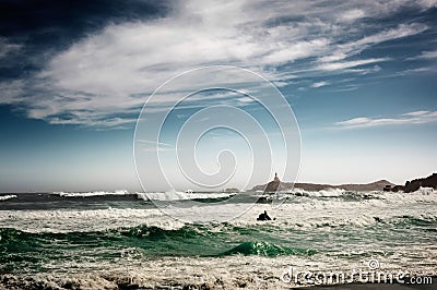 Cavoli island in Villasimius, on the south of Sardinia, on a stormy sea. Stock Photo