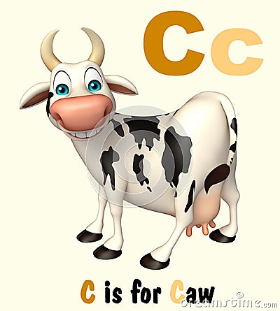 Caw farm animal with alphabate Cartoon Illustration