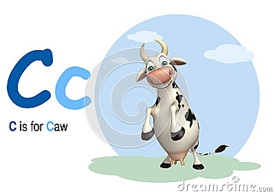 Caw farm animal with alphabate Cartoon Illustration