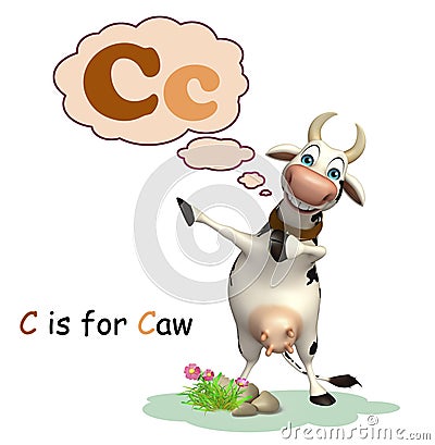 Caw farm animal with alphabate Cartoon Illustration