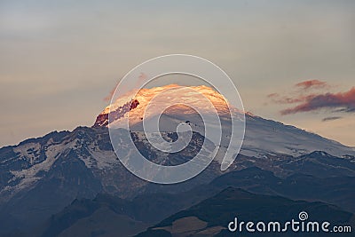 The Cayambe volcano in Ecuador at sunset Stock Photo