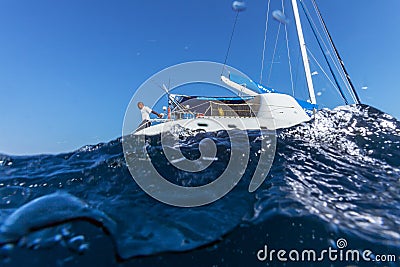 CAYO LARGO, CUBA - MARCH 27, 2012: catamaran yacht as seen from Editorial Stock Photo