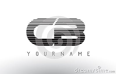 CB Black and White Horizontal Stripes Letter Logo. Vector Illustration