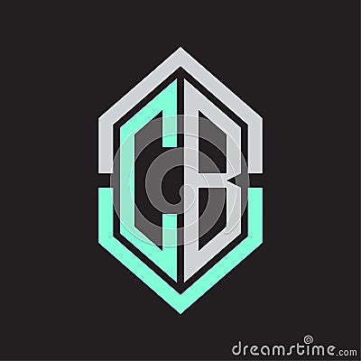 CB Logo monogram with hexagon shape and outline slice style Vector Illustration