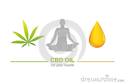 Cbd oil for health concept with cannabis leaf yoga and oil drop Vector Illustration