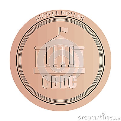 CBDC Dollar. Central Bank Digital Currency. Physical coin illustration. Copper penny vector. Vector Illustration