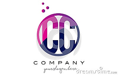 CC C C Circle Letter Logo Design with Purple Dots Bubbles Vector Illustration