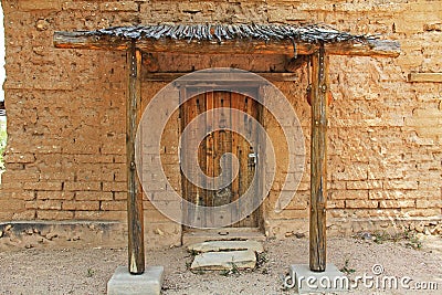 CCC Museum Door on La Posta Quemada Ranch in Colossal Cave Mountain Park Editorial Stock Photo