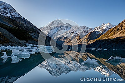 Ccebergs floating on Hooker Glacial Lake Stock Photo