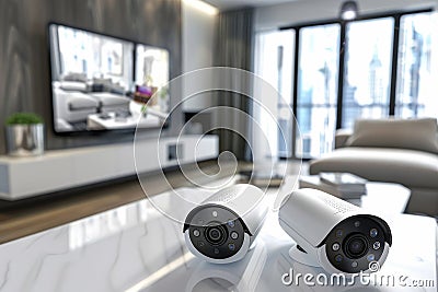 CCTV builds advanced surveillance systems within homes, integrating secure, powerful technology with security signals. Cartoon Illustration