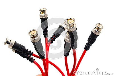 CCTV cable BNC Connector with Copper Cable isolated on white background Stock Photo
