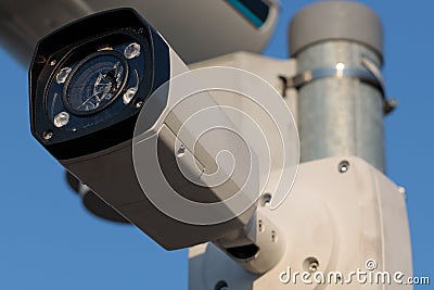Damage to the CCTV camera, broken lens cover. Security problem Stock Photo