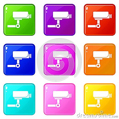 CCTV camera icons 9 set Vector Illustration