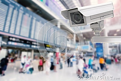 Cctv camera or security camera on airport background Stock Photo