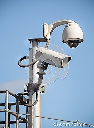 CCTV camera security in a city Stock Photo