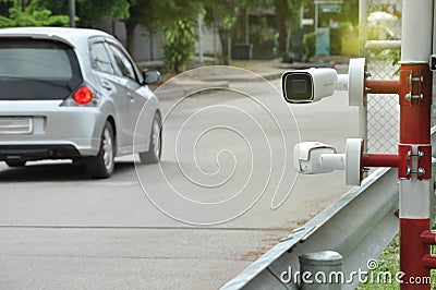 Cctv camera beside the street in government office Stock Photo