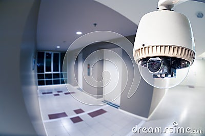 CCTV Camera or surveillance Operating in condominium with fish e Stock Photo