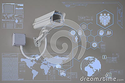 CCTV Camera or surveillance technology on screen display Stock Photo