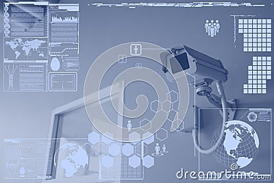 CCTV Camera or surveillance technology on screen display Stock Photo