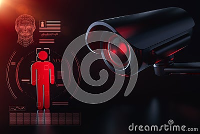 Cctv is checking information about citizen in surveillance security system concept. Big brother is watching you concept. 3D Stock Photo