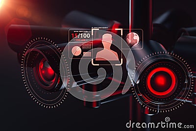 Cctv is checking information about citizen in surveillance security system, social credit system concept. 3D rendering Stock Photo