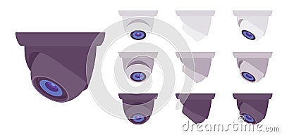 CCTV, closed circuit television equipment set, security surveillance dome camera Vector Illustration