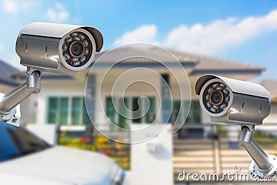 CCTV Home camera security operating at house. Stock Photo