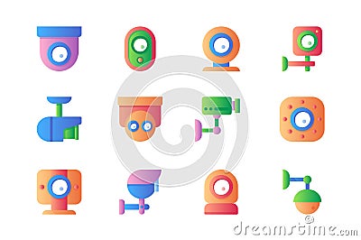 CCTV icons set in color flat design. Vector pictograms Stock Photo