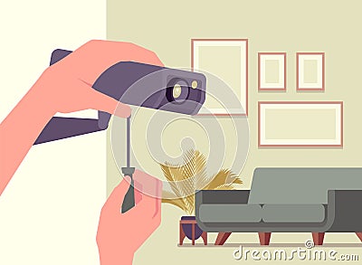 CCTV, indoor bullet camera installation service, home surveillance and security Vector Illustration