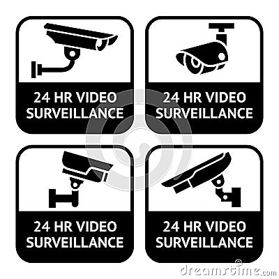 CCTV labels, set symbol security camera pictogram Vector Illustration