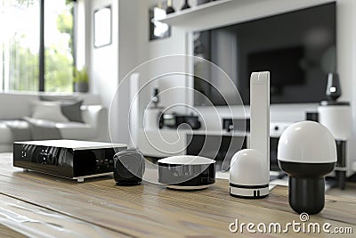 Cctv management programmed lighting audio observe property mobile environmental detection integration oversee smart home alarm wat Cartoon Illustration