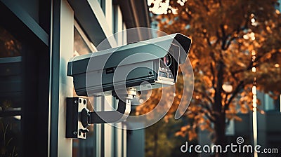 CCTV Monitoring and Securing the Facade of the Building. Generative AI Stock Photo