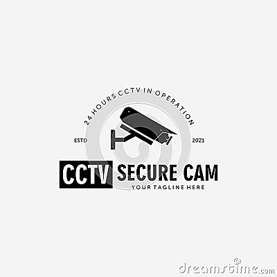 CCTV Secure Cam Logo Vector Design Vintage Illustration, Surveillance Protection, CCTV Guard Vector Illustration