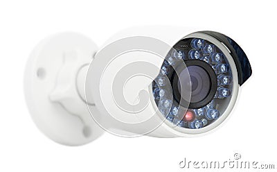 CCTV security camera, closeup photo, isolated object on white Stock Photo