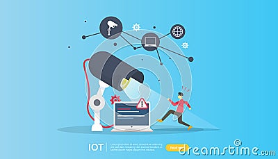 CCTV security camera monitoring. thief shocked detected. IOT internet of things smart house concept for industrial 4.0. web Vector Illustration