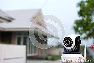 CCTV security camera operating in home. Stock Photo