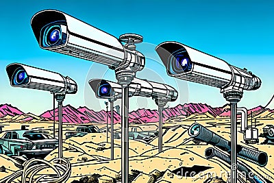 CCTV security cameras in the desert Stock Photo
