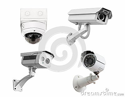 CCTV security cameras isolated white background. with clipping p Stock Photo