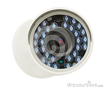 CCTV security ip camera, closeup photo, isolated object on white Stock Photo