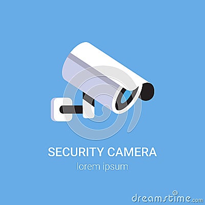 CCTV surveillance system security camera monitoring equipment on wall professional guard concept blue background flat Vector Illustration